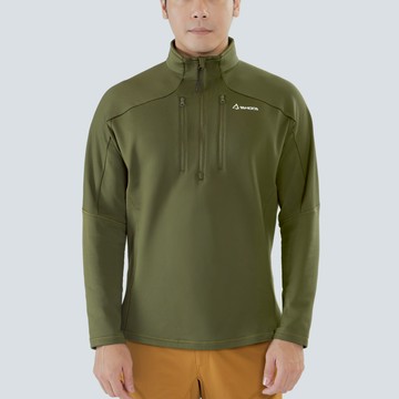 Skan 厚版彈性刷毛套頭保暖衣 男款 橄欖綠