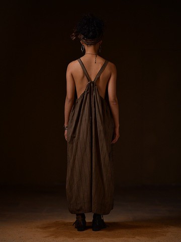 泥色 暗條紋 日式吊帶裙 半身裙 (兩種穿法)