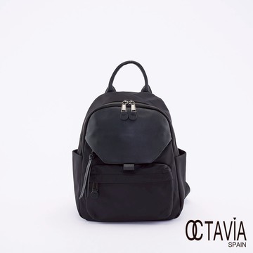 OCTAVIA8 真皮-  ALSA 防水牛津布配皮多口袋後背包 - 雪岩黑