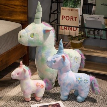 in炫彩獨角獸公仔毛絨玩具家居擺件裝飾兒童可愛七彩馬坐騎布娃娃