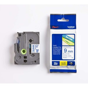 【 BROTHER】JP 兄弟牌  白底藍字 9mmx8M 標準黏性護貝標籤帶 / 包 TZe-223