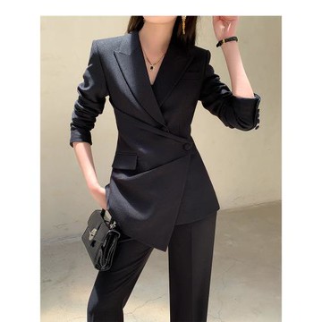 黑色原創西裝套裝女秋冬新款輕奢時尚通勤設計感外套收腰高端西服