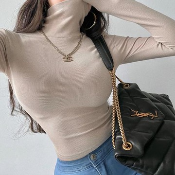 YoungGirlDay歐美基礎款高領彈力緊身顯瘦長袖短款打底衫T恤上衣