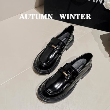 法式厚底樂福鞋女英倫風2025新款春秋鞋子配裙子單鞋一腳蹬小皮鞋