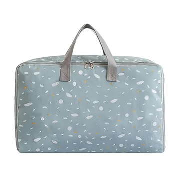 E.City 棉麻文青風大容量衣物棉被萬用收納袋 防水薄膜  中  藍色