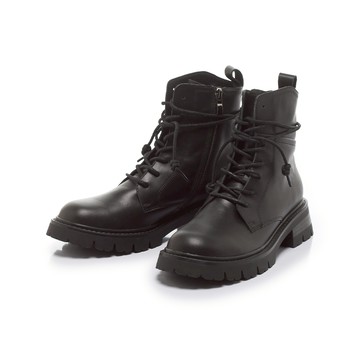 小時光 俐落繞帶綁結厚底軍靴 黑 (7B3066)