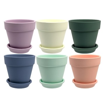 Scents Garden 彩色花盆  薄荷綠 + 松綠 + 薰衣草紫 + 玫瑰粉 + 象牙白 + 寶藍色  6組  土盆 105 x 100mm + 底座 90 x 20mm