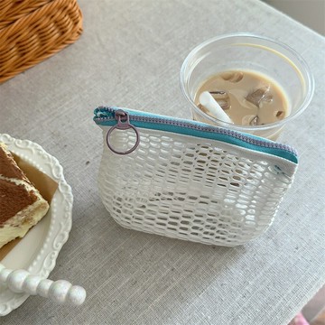 透明網眼零錢包撞色拉鏈口紅化妝品小物收納包鑰匙扣耳機包女小包【淘夢屋】