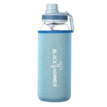 BLACK HAMMER 耐熱玻璃水瓶 耐冷熱 -20~400℃ 矽膠吸管  粉藍色  1.01L  1個