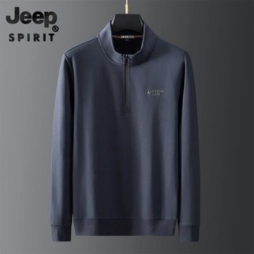 吉普衛衣男士春季新款寬松運動立領長袖t恤休閑半拉鏈上衣服男款