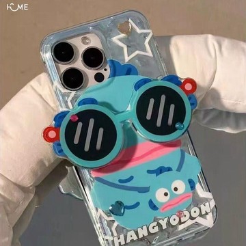 閃鉆搞怪丑魚適用iPhone15/14ProMax手機殼蘋果13/12/11支架xr軟7