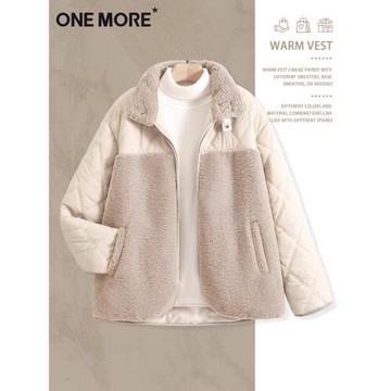 one more羊羔毛棉服女款秋冬季2025新款棉襖小個子加厚夾棉外套Y