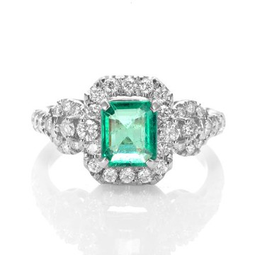 Dolly 18K金 天然哥倫比亞祖母綠1克拉鑽石戒指-007