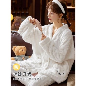 珊瑚絨睡衣女秋冬季加絨加厚2025新款法蘭絨保暖家居服套裝可愛