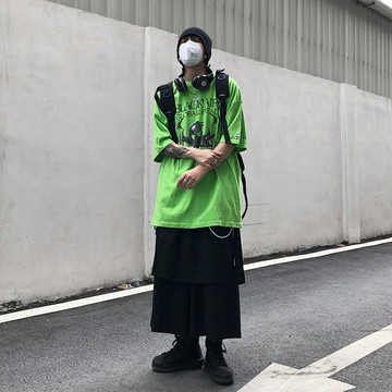 尾郎的店ins嘻哈做舊短袖T恤男潮流高街歐美潮牌oversize情侶半袖