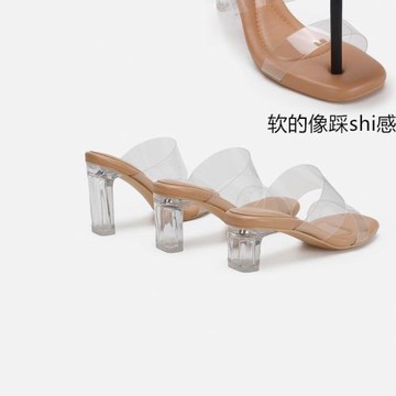 長腿叔叔~踩屎感透明高跟鞋2025新款涼拖鞋女夏季外穿涼鞋粗跟