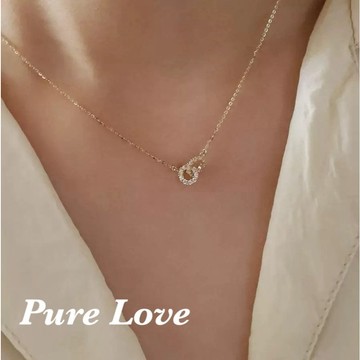 Pure Love樂芙 / 正韓 銀飾【S925純銀】N01118簡約通體純銀鏤空圈圈交錯鎖骨鏈 短項鏈 / 金