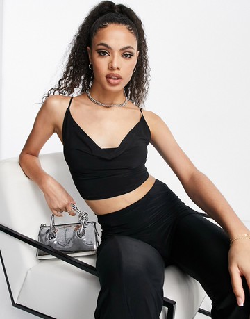 Femme Luxe cowl front top co-ord in black