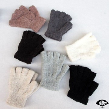 毛絨手套冬季加絨保暖韓版可愛學生防寒針織手套毛線露指半指新款