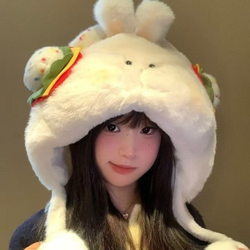 🔥臺灣出🔥2026新款可愛漢堡小熊毛絨帽子女冬季大頭圍顯臉小保暖護耳雷鋒帽