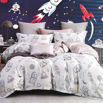 Saint Rose頂級精緻100%天絲兩用被床包組(包覆高度35CM)-喵遊太空 加大