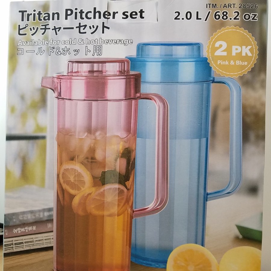 トライタン ガラスのようなプラスチック製 ピッチャー ピンク＆ブルー2個セット コールド＆ホット 2.0L 食洗器OK 冷水筒 麦茶ポット ジャグ  サーバー 通販 LINEポイント最大0.5%GET | LINEショッピング