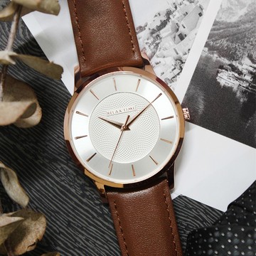 RELAX TIME 經典系列 立體波紋時尚腕錶-玫x白 / RT-88-1M