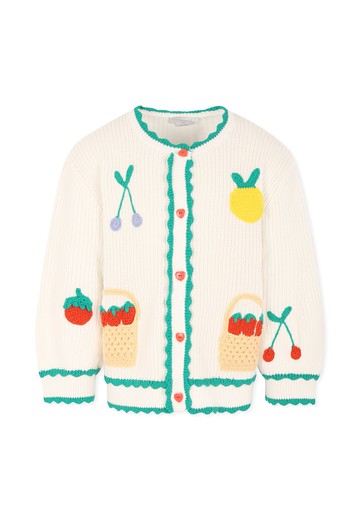 Stella McCartney Kids White Cardigan For Girl With Fruit