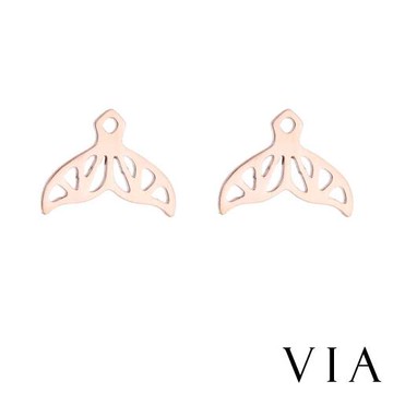 【VIA】時尚系列 美人魚夢幻魚尾造型白鋼耳釘 造型耳釘玫瑰金色