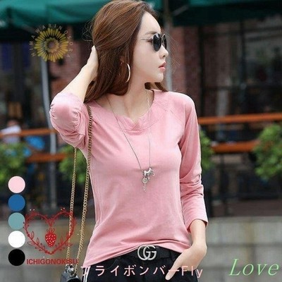 Tシャツ長袖レディースカットソーオフィス長袖tシャツ立体縫製春スリムtシャツおしゃれ秋トップス無地tシャツ着痩せシンプル 通販 Lineポイント最大get Lineショッピング