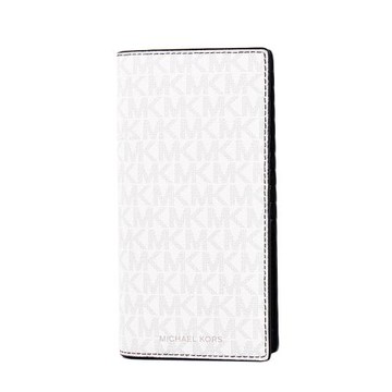 MICHAEL KORS 男款 Cooper 緹花LOGO防刮十字紋對開長夾-白色