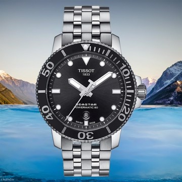 TISSOT 天梭 Seastar 1000 海洋之星300米潛水機械錶-黑x銀/43mm T1204071105100