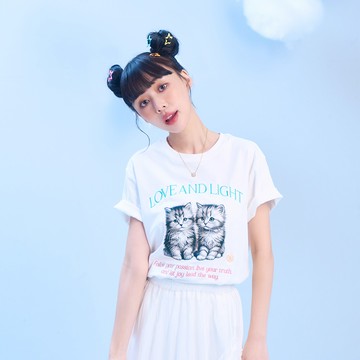 雙胞胎素描貓貓合身彈力T