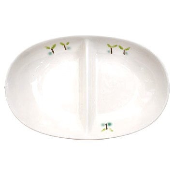 雙格盤 日本制 陶瓷 寬18.6cm 高12cm  小樹苗  1個