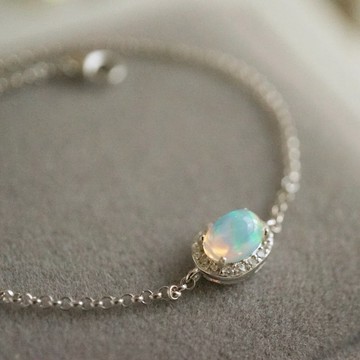 ITS-B104【925銀・寶石・Opal・歐泊・蛋白石】細緻純銀手鍊