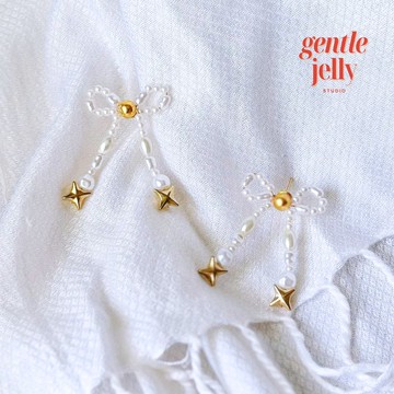 手工珍珠蝴蝶結耳環，獨特的珍珠緞帶耳環