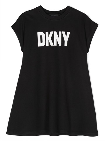 Dkny Kids - logo-print A-line dress - kids - Polyamide/Elastane/Viscose - 10 yrs - Black