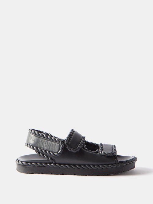 Bottega Veneta - Jack Braided-trim Leather Sandals - Womens - Dark Grey