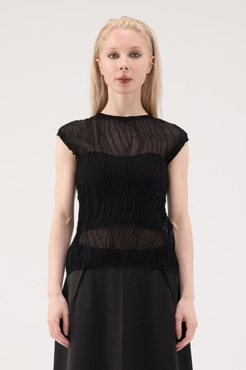 立體弧線平口上衣 - 黑