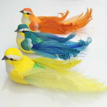 羽毛小鳥仿真鳥手工泡沫小鳥彩色鳥金絲鳥園藝樹枝捆綁裝飾