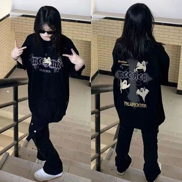 已售9642件💖赤道少女 純棉 短袖 T恤 美式復古 設計感 上衣 oversize 寬鬆 黑色上衣 夏天衣服 潮牌高