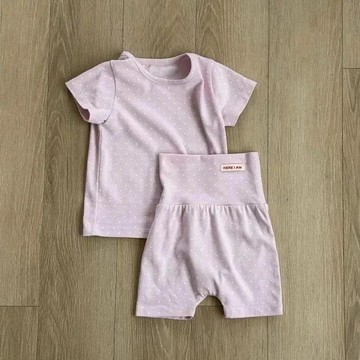 Mimo⭐嬰兒夏季薄款套裝男女童韓版可愛波點短袖短褲兩件套舒適居家套裝