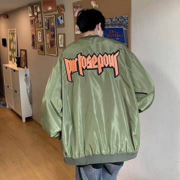 美式棒球服男春秋潮牌復古oversize外套字母刺繡高街上衣運動夾克