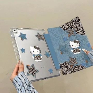 牛仔豹紋kt貓ipadair7/8保護殼pro11寸A16平板12代Y折MINI7保護套