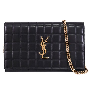 YSL Cassandre 方形絎縫WOC斜背鏈包.黑/金