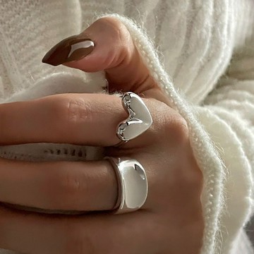 限時特賣 韓系戒指 女戒指 飾品 搭配 首飾 禮物 小衆冷淡風愛心戒指個性輕奢浪漫寬面ins光面學生不掉色潮指環嚴選