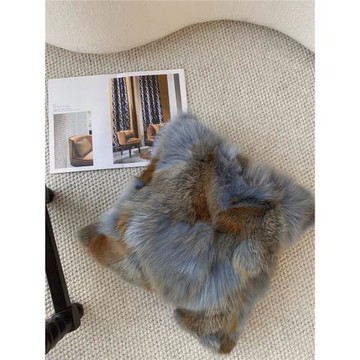 Texdream態度 銀藍狐貍毛 現代輕奢皮草抱枕客廳沙發靠枕套含芯