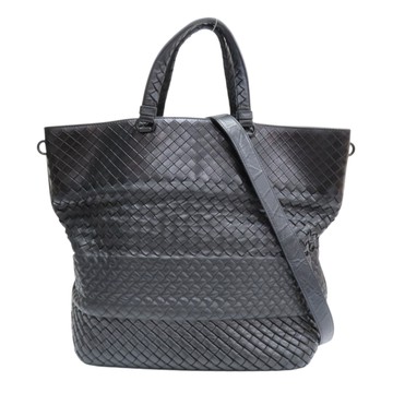 【二手名牌BRAND OFF】BOTTEGA VENETA BV 寶緹嘉 黑色 編織 羊皮 兩用包