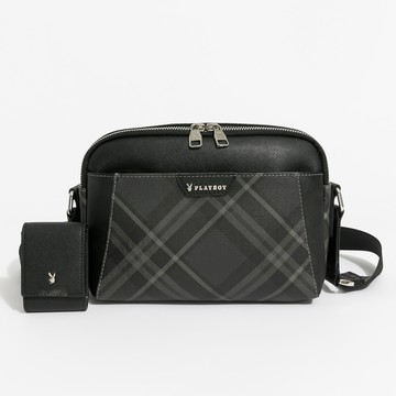 PLAYBOY - 斜背包  Black Diamond Plaid系列 - 灰色/161-0104-06-7