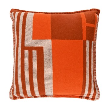 Hermes 愛馬仕 Ithaque 提花羊絨枕頭(50cm/赤土/橘紅)